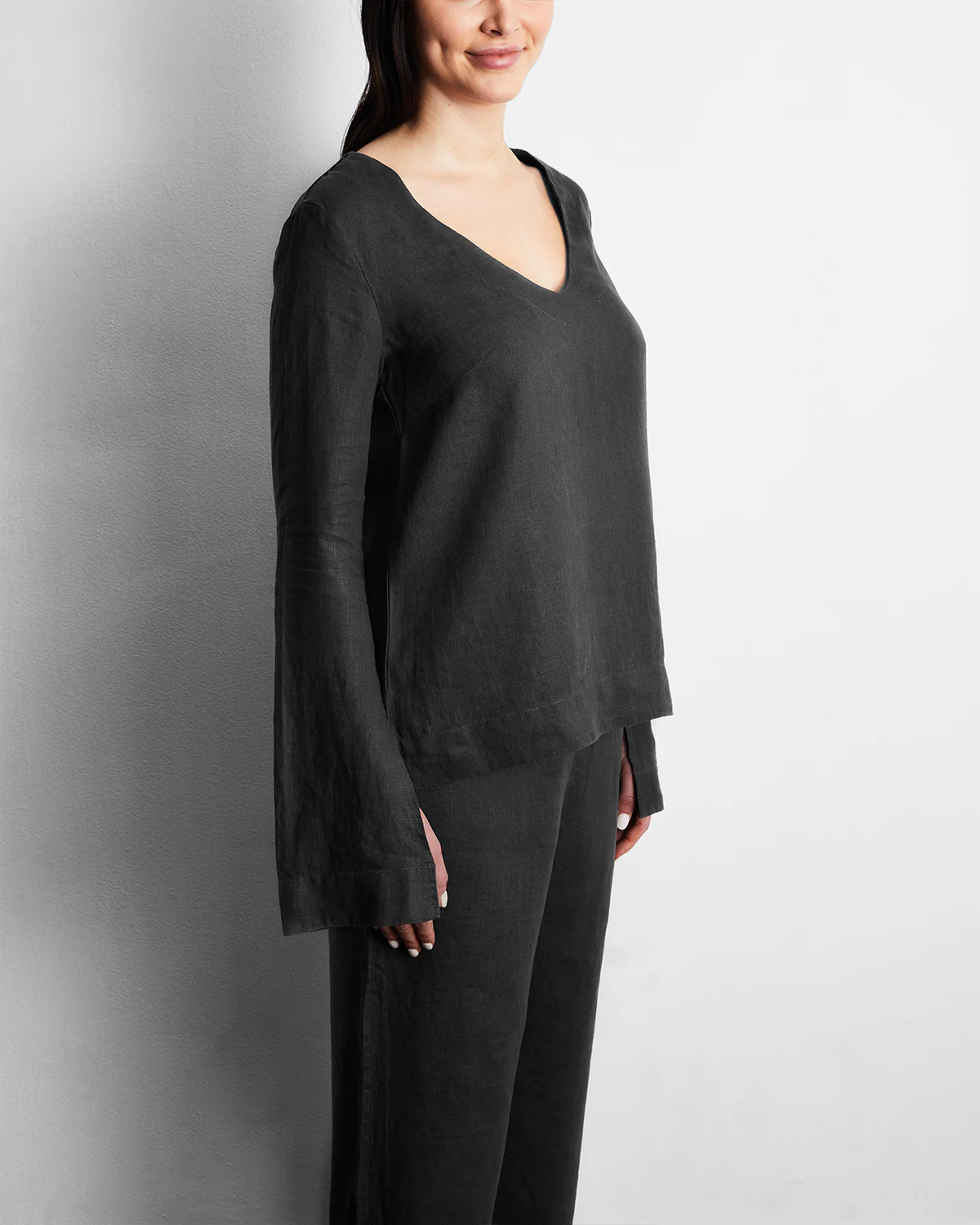 Charcoal 100% French Flax Linen Top - Image 2