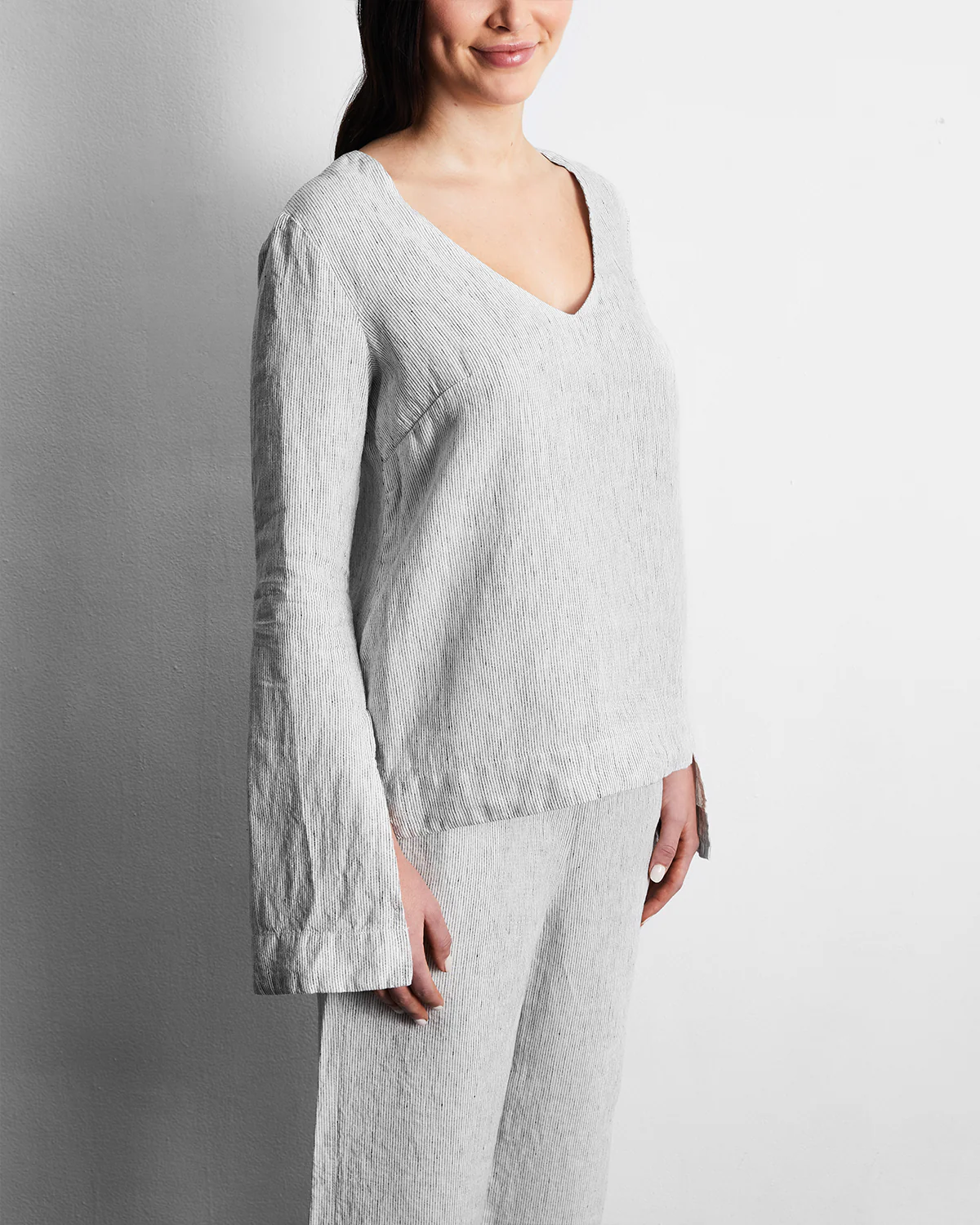 Pinstripe 100% French Flax Linen Top - Image 2