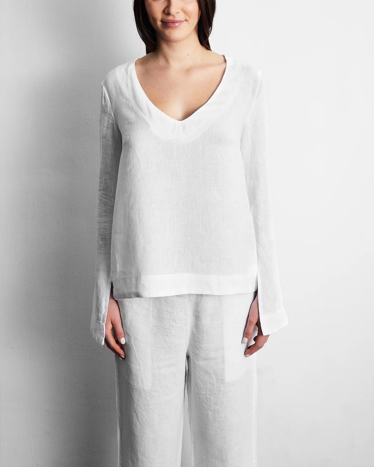 White 100% French Flax Linen Top