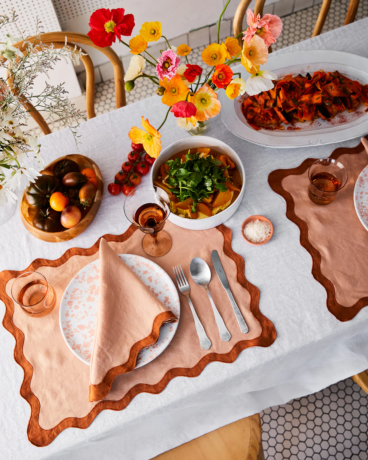 Terracotta & Rust 100% French Flax Linen Scalloped Napkins (Set of Four) - Image 2
