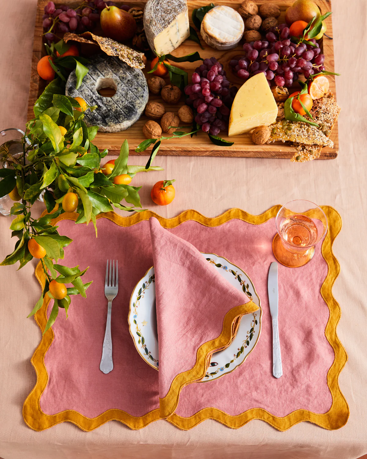 Pink Clay & Turmeric 100% French Flax Linen Scalloped Placemats (Set of Four) - Image 3