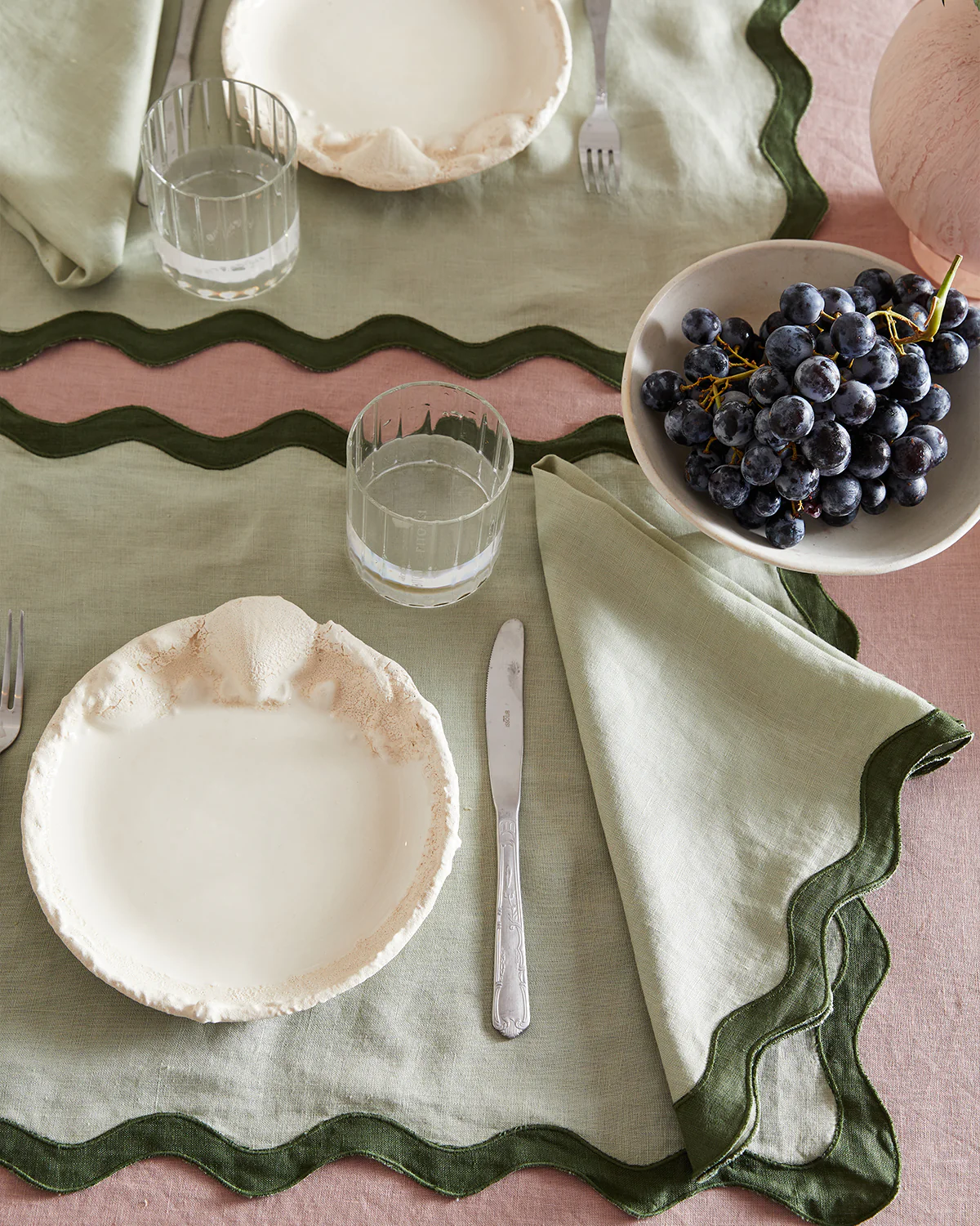 Sage & Olive 100% French Flax Linen Scalloped Placemats (Set of Four) - Image 2