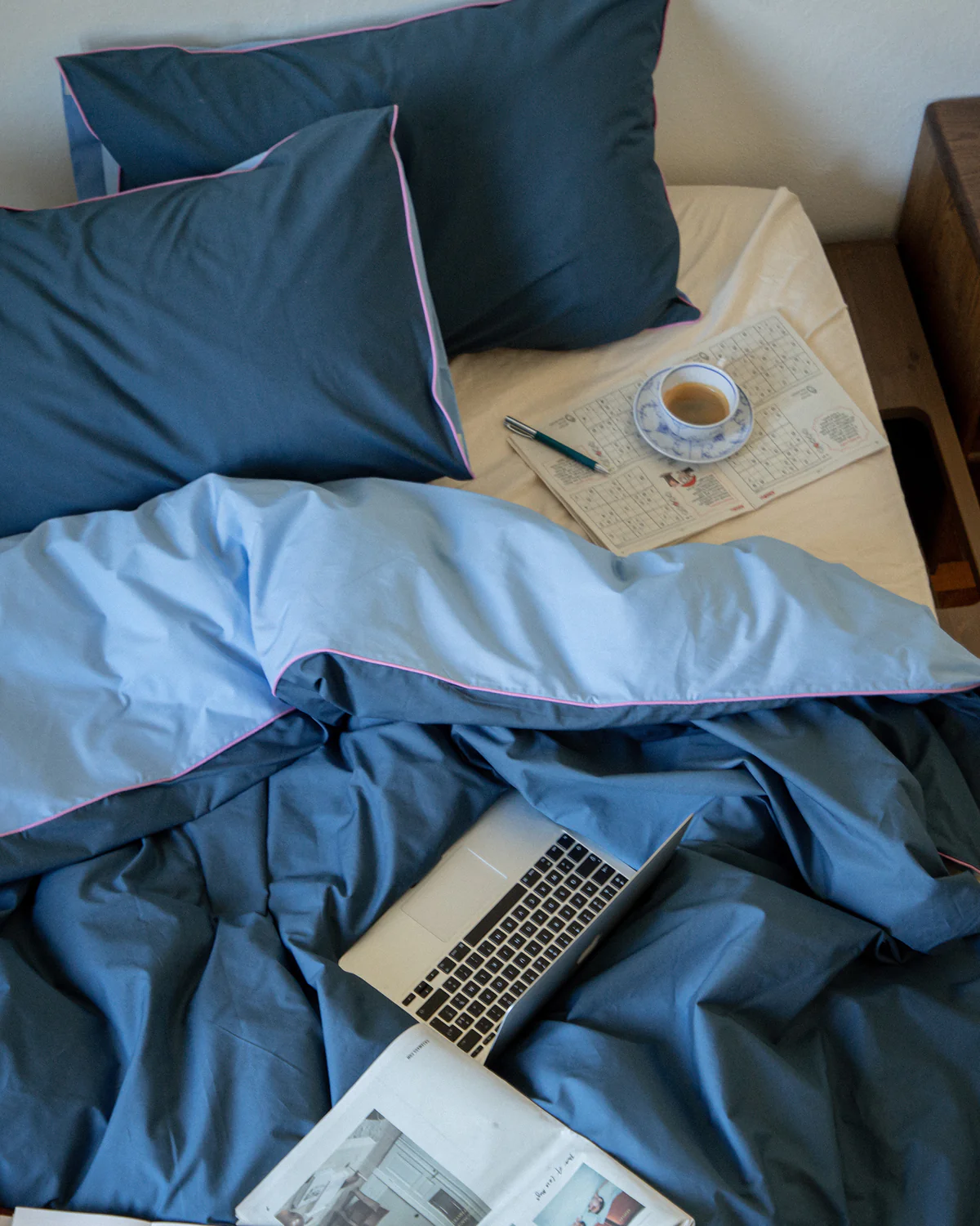 Aegean, Sky & Bubblegum Piped 100% Organic Cotton Duvet Cover Set - Image 9