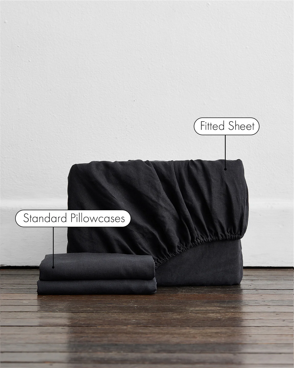 Charcoal 100% French Flax Linen Fitted Sheet Set - Image 2