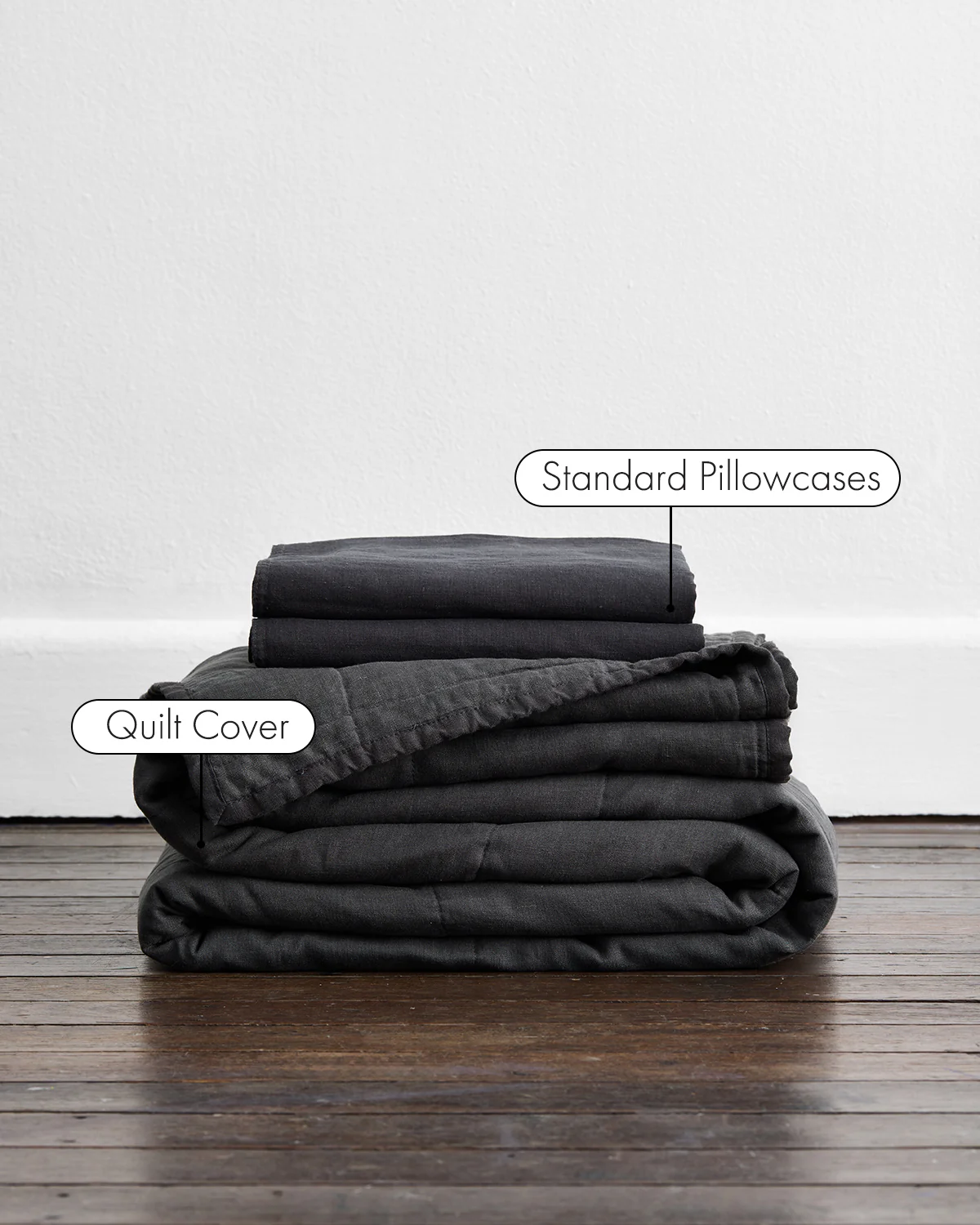 Charcoal 100% French Flax Linen Quilt Set - Image 2