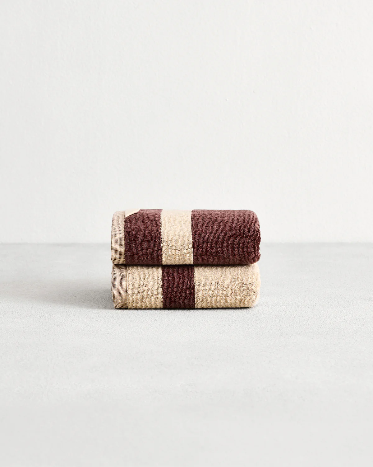 Crème & Cacao Two-Toned 100% Cotton Terry Hand Towels (Set of Two)