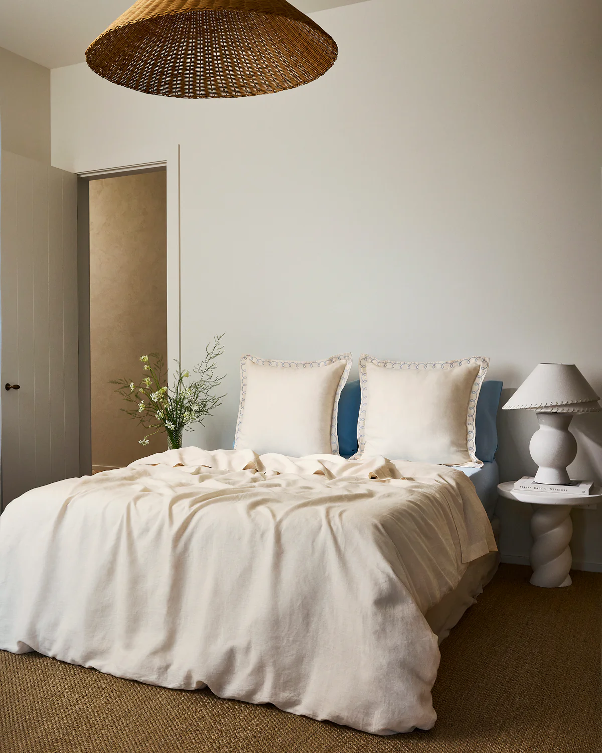 Crème & Coast 100% French Flax Linen Swirl European Pillowcases (Set of Two) - Image 2