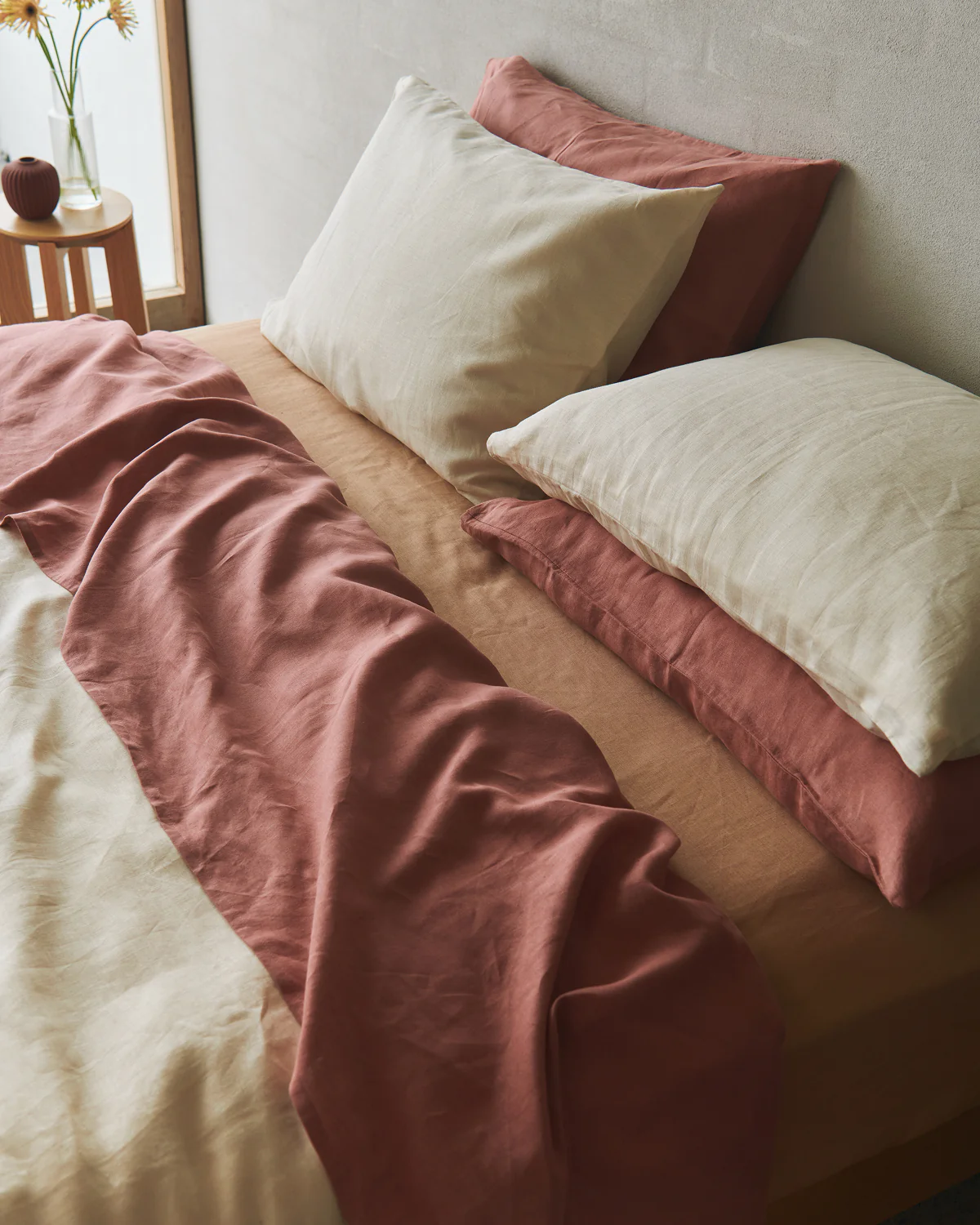 Crème, Pink Clay & Terracotta 100% French Flax Linen Bedding Bundle - Image 2