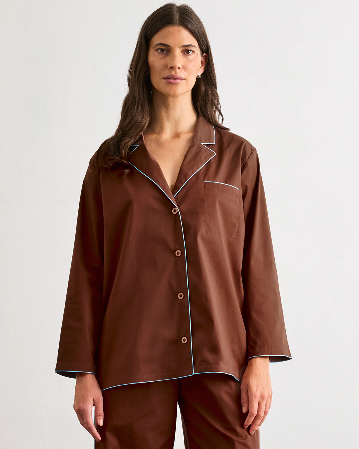 Espresso & Sky Piped Long Sleep Set - Image 4