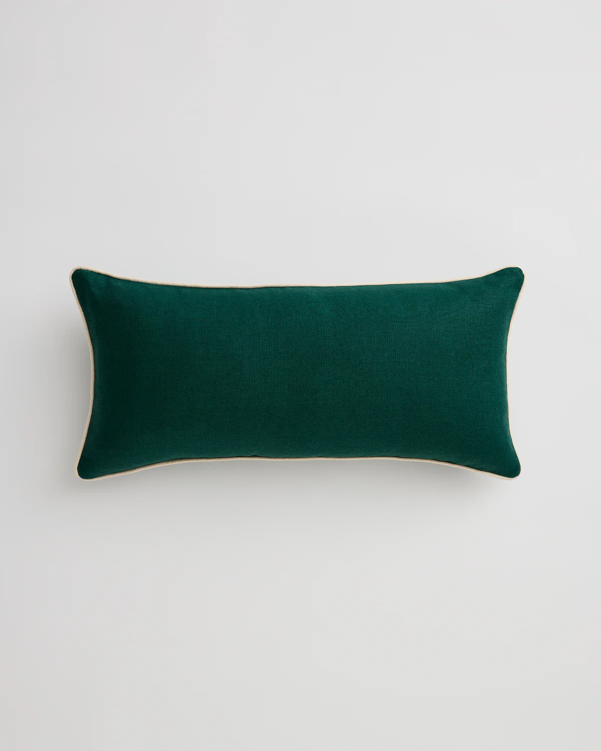 Forest & Crème 100% French Flax Linen Piped Lumbar Cushion Cover