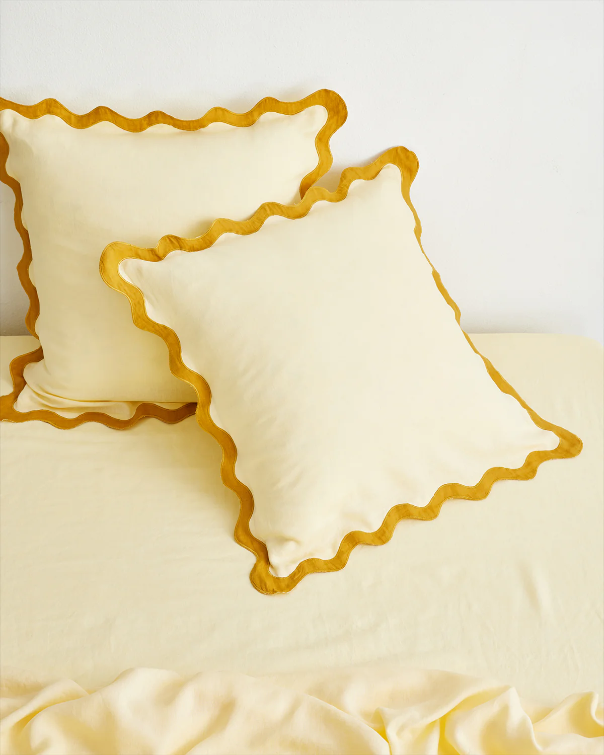 Limoncello & Turmeric 100% French Flax Linen Scalloped European Pillowcases (Set of Two) - Image 2