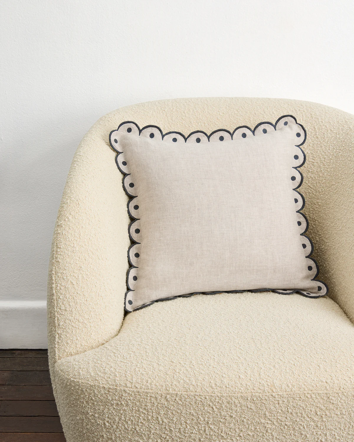 Oatmeal & Charcoal 100% French Flax Linen Arch Cushion Cover - Image 2
