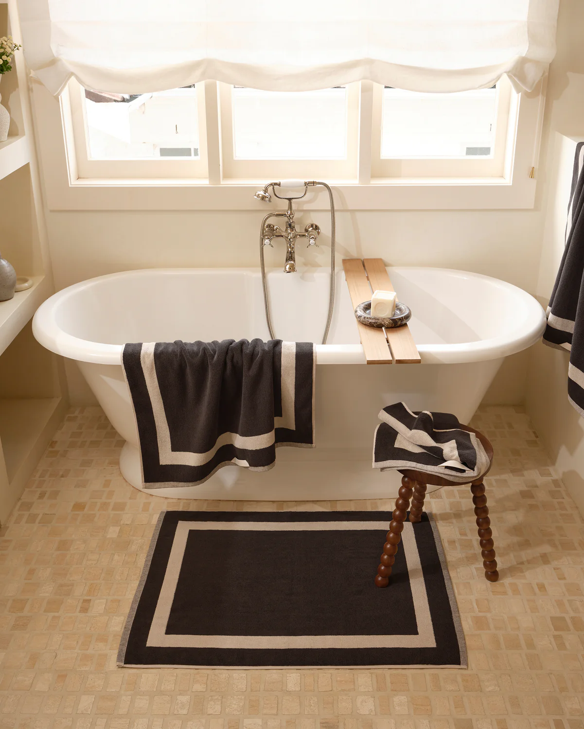 Oatmeal & Charcoal Two-Toned 100% Cotton Terry Bath Mat - Image 3