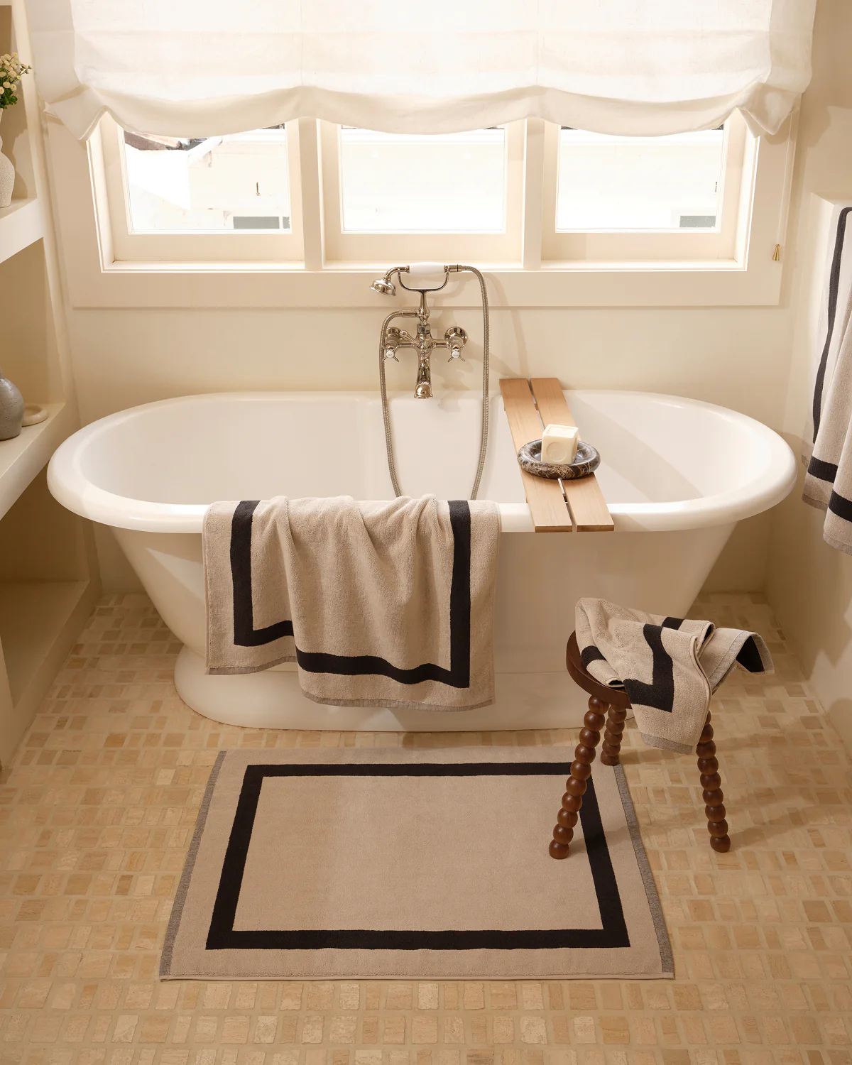 Oatmeal & Charcoal Two-Toned 100% Cotton Terry Bath Mat - Image 4
