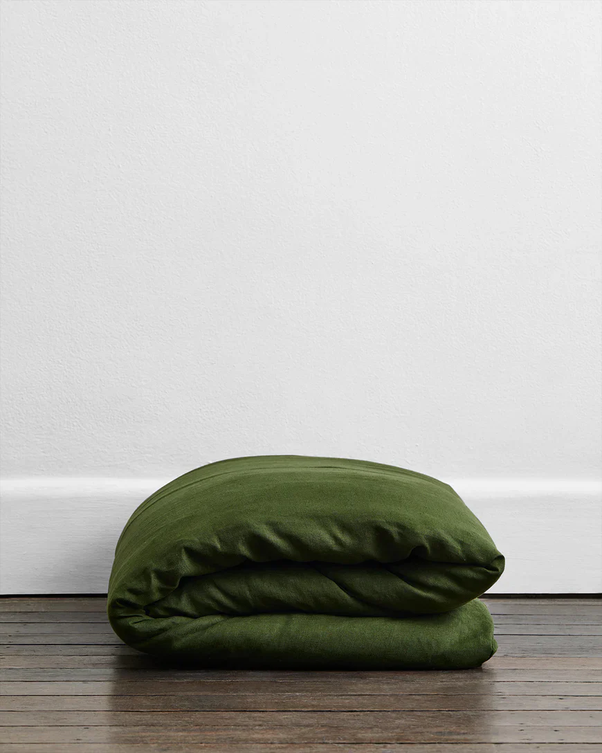 Olive & Oatmeal & White Stripe 100% French Flax Linen Bedding Bundle - Image 3