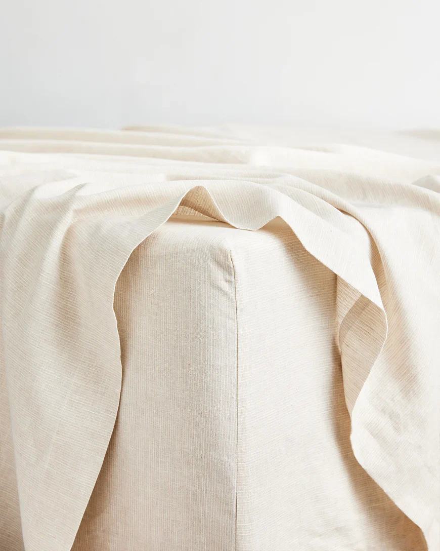 Olive & Oatmeal & White Stripe 100% French Flax Linen Bedding Bundle - Image 4