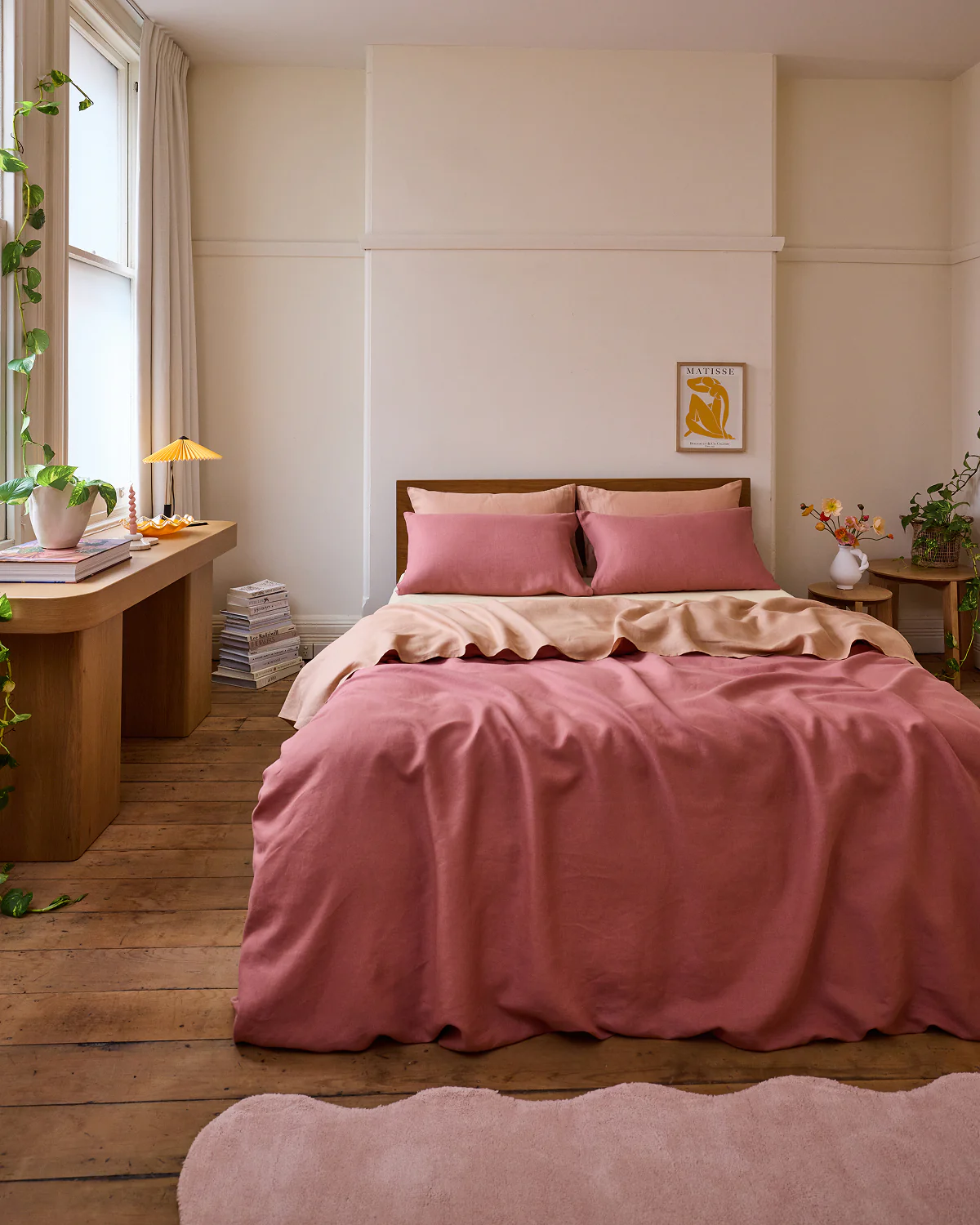 Pink Clay 100% French Flax Linen Duvet Cover Set - Image 5
