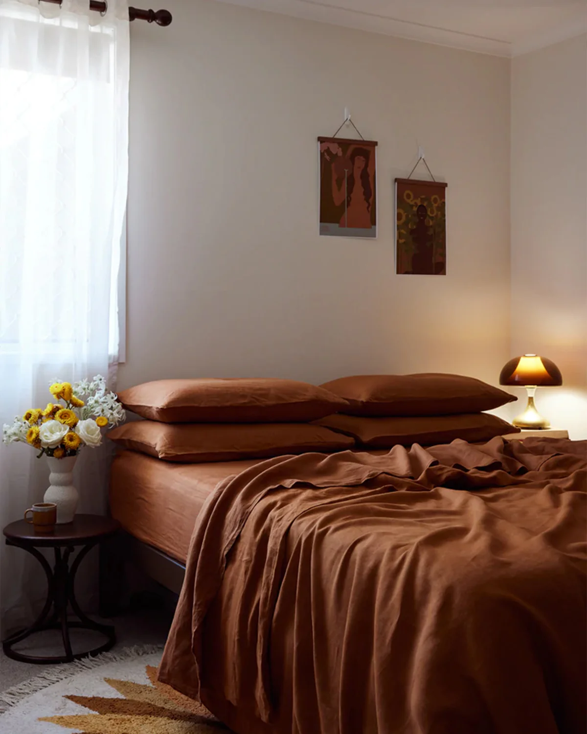 Rust 100% French Flax Linen Fitted Sheet Set - Image 5