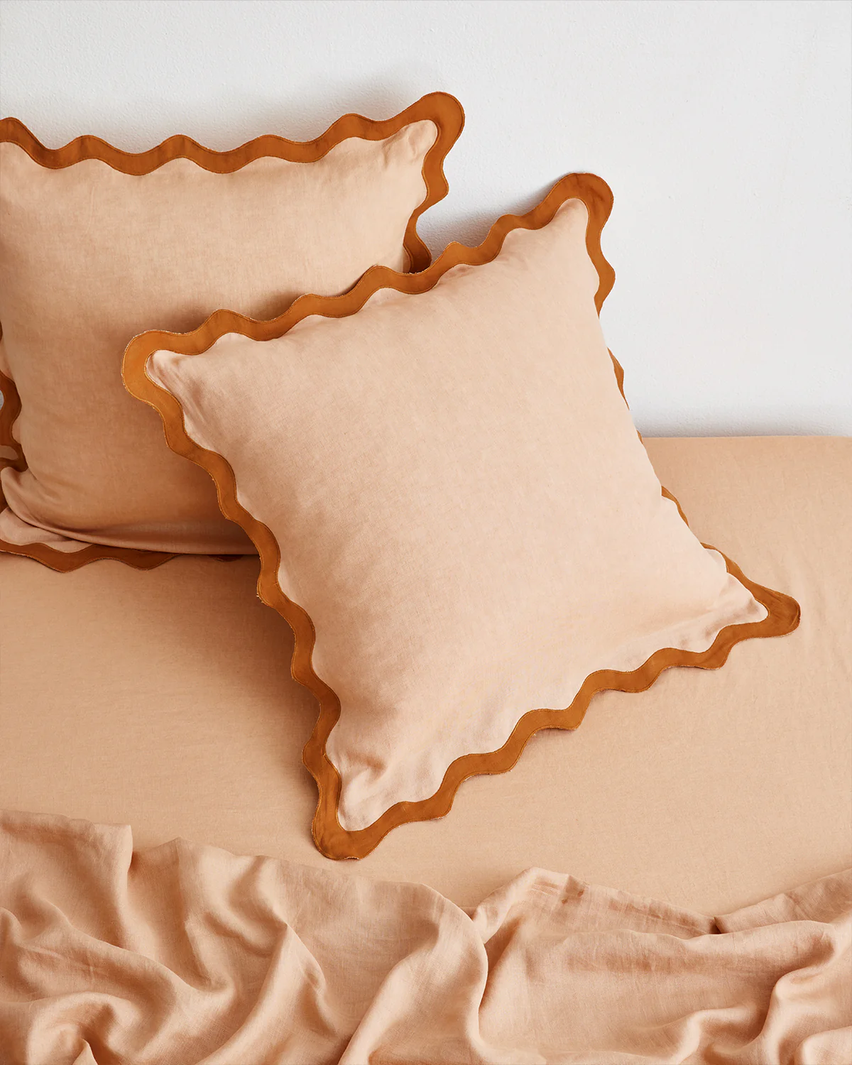 Terracotta & Rust 100% French Flax Linen Scalloped European Pillowcases (Set of Two) - Image 2