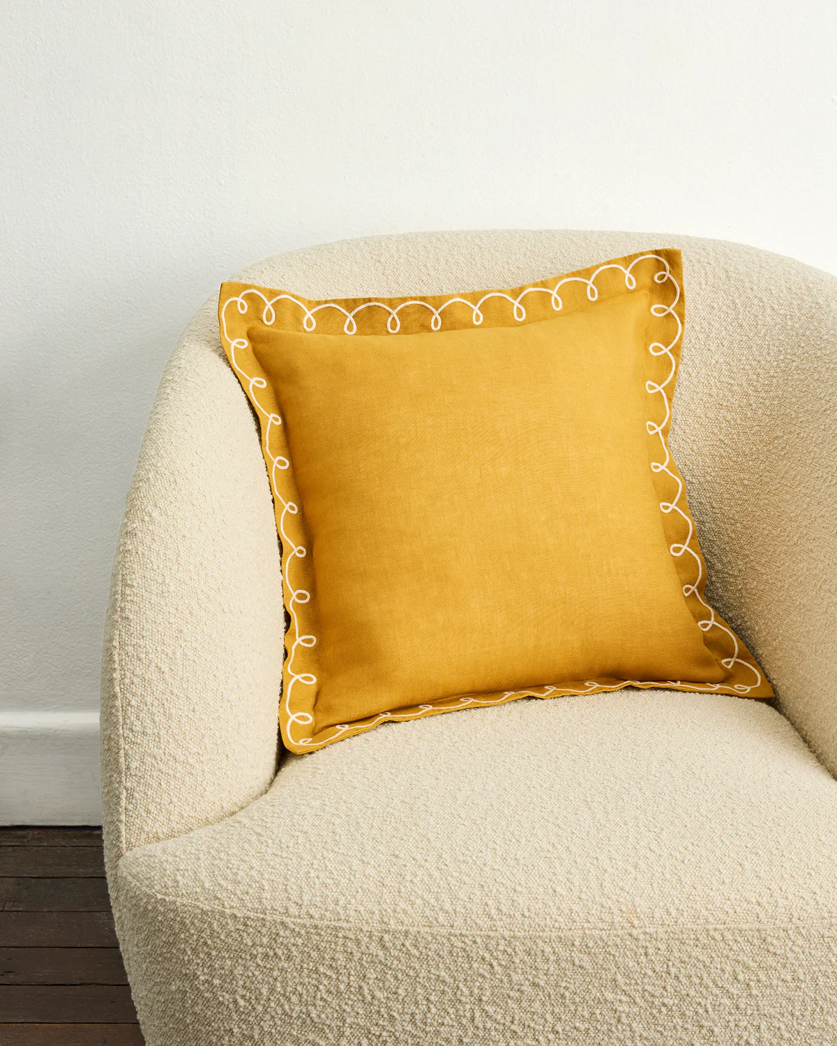 Turmeric & Crème 100% French Flax Linen Swirl Cushion Cover - Image 2