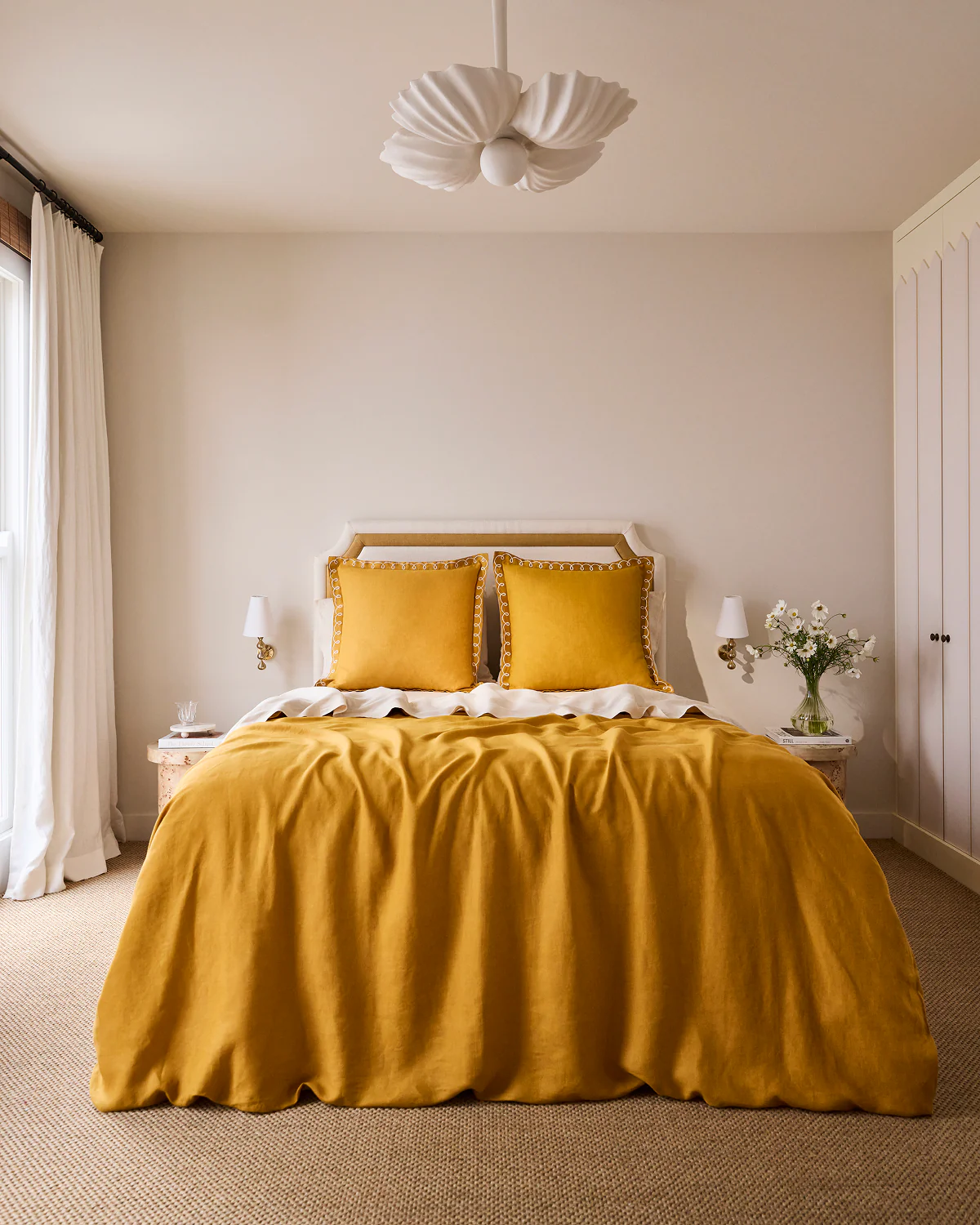 Turmeric & Crème 100% French Flax Linen Swirl European Pillowcases (Set of Two) - Image 2